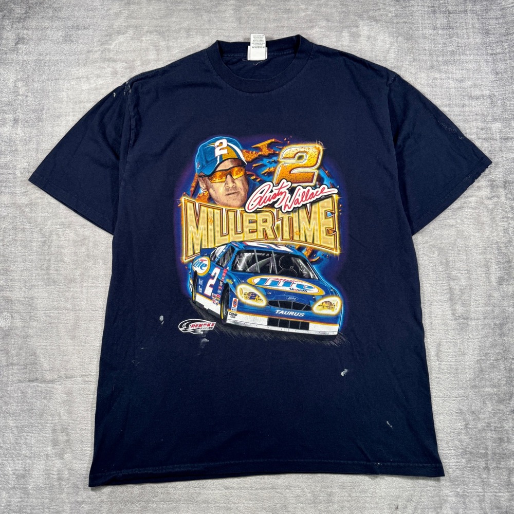 Rusty Wallace Shirt Mens XL Blue Chase Authentics Vintage Y2k Miller Lite Racing